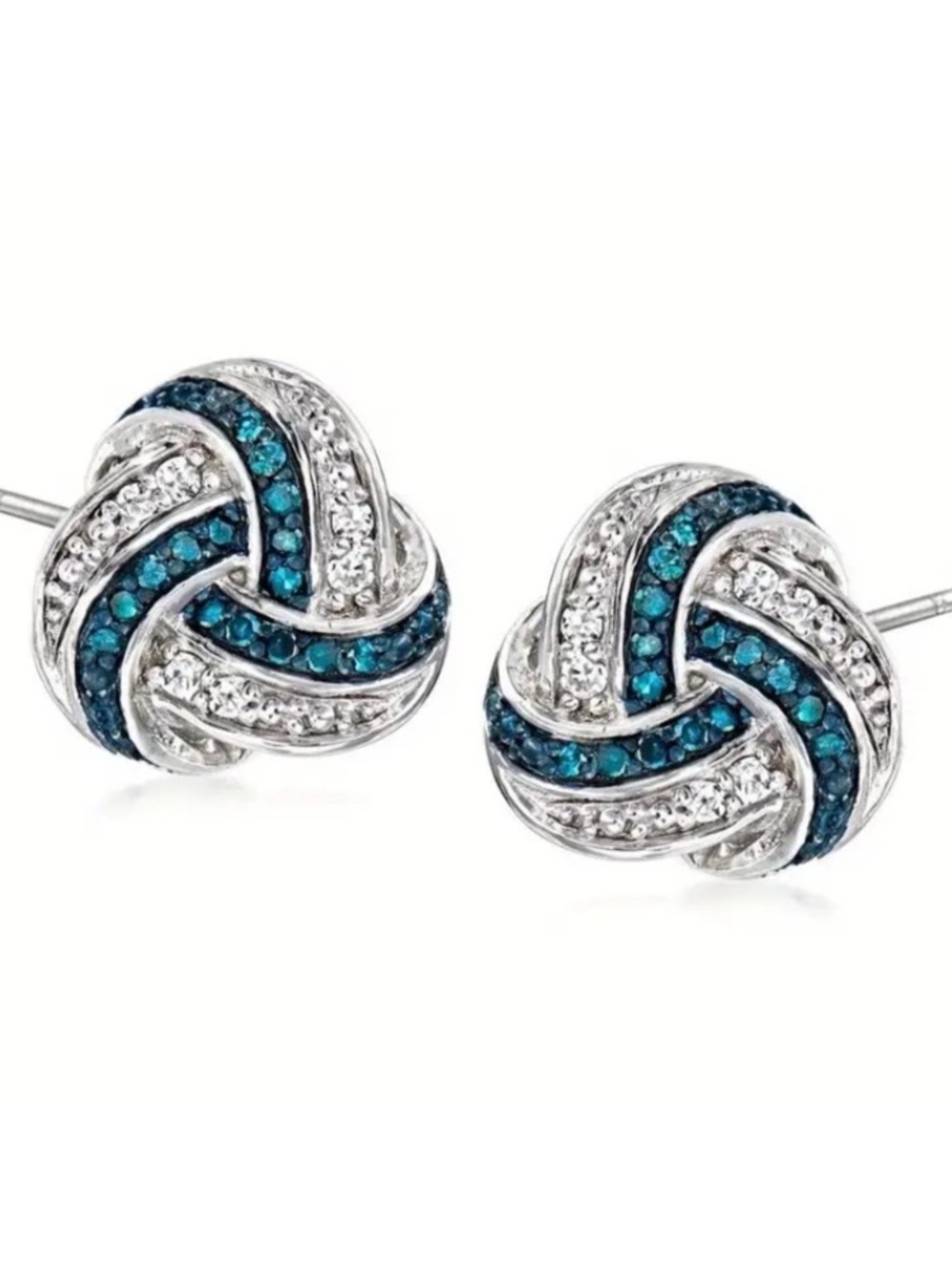 Blue Topaz & Diamond Love Know Silver Toned Stud Earrings